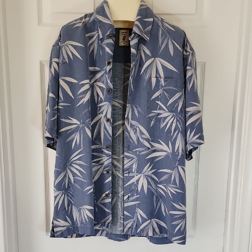Jamaica Jaxx Silk Blue Bamboo Print Casual Shirt - Size M